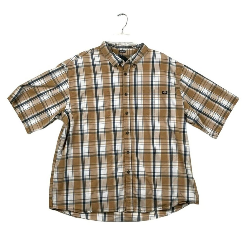 Dickies Button Up Short Sleeve Plaid Button Down Shirt Size 2XL